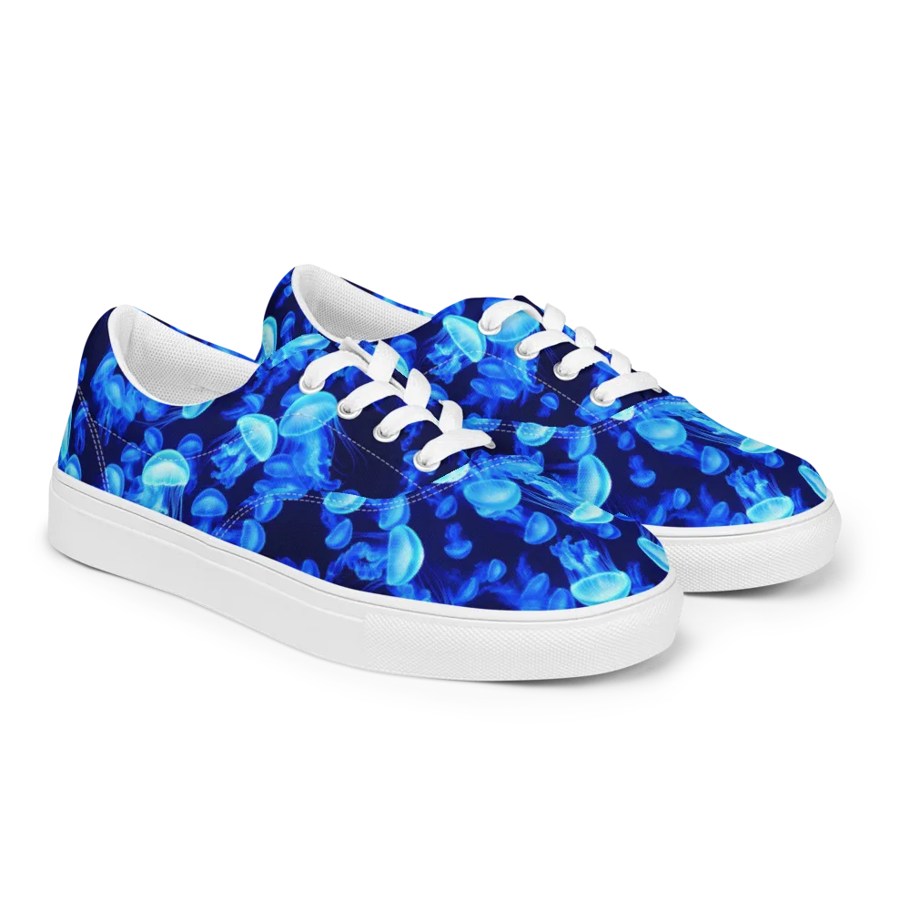 Azure Bloom on Men's Lace-Up Canvas Shoes — Right Front