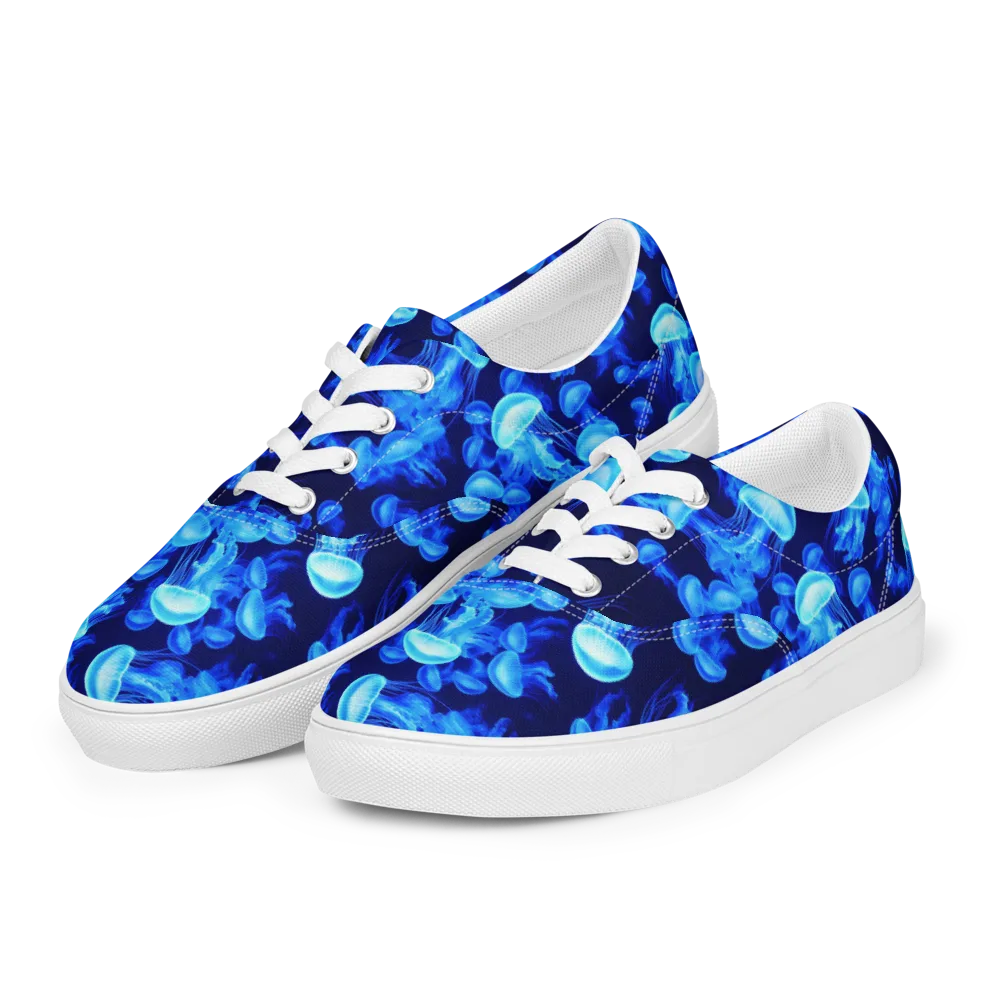 Azure Bloom on Men's Lace-Up Canvas Shoes — Left Front