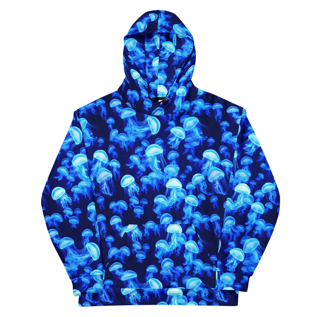 Azure Bloom on Cotton Hoodie — Front