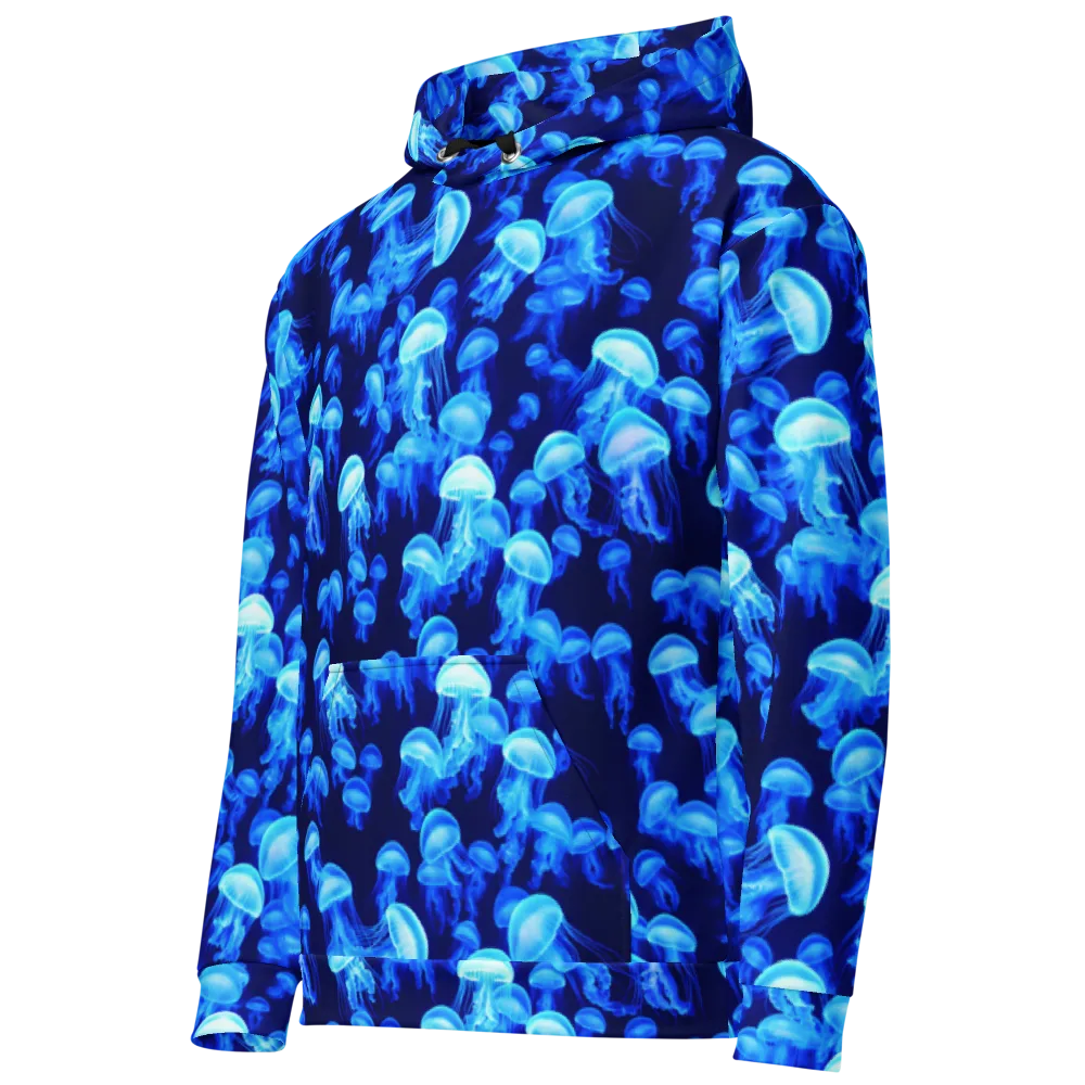 Azure Bloom on Cotton Hoodie — Left Front