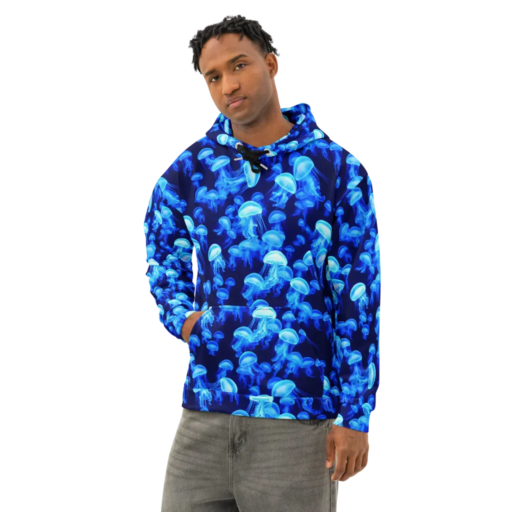 Azure Bloom on Cotton Hoodie — Left Front