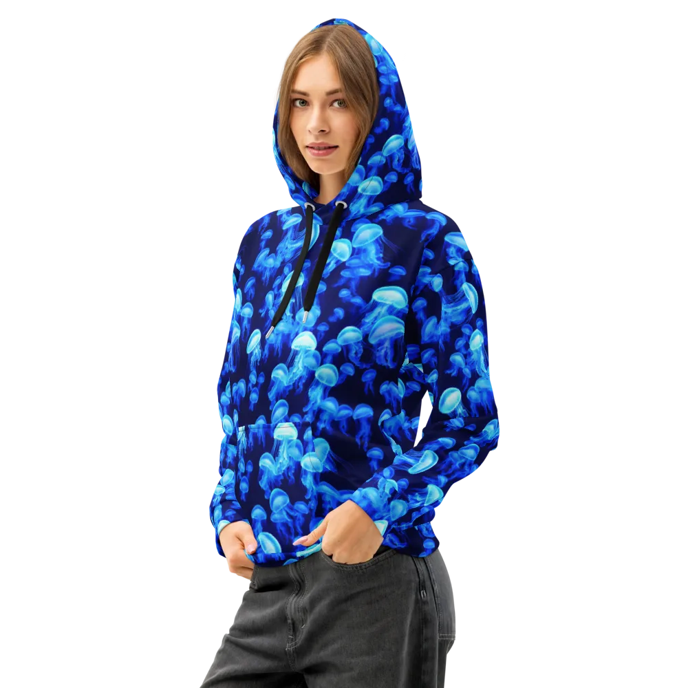 Azure Bloom on Cotton Hoodie — Left Front