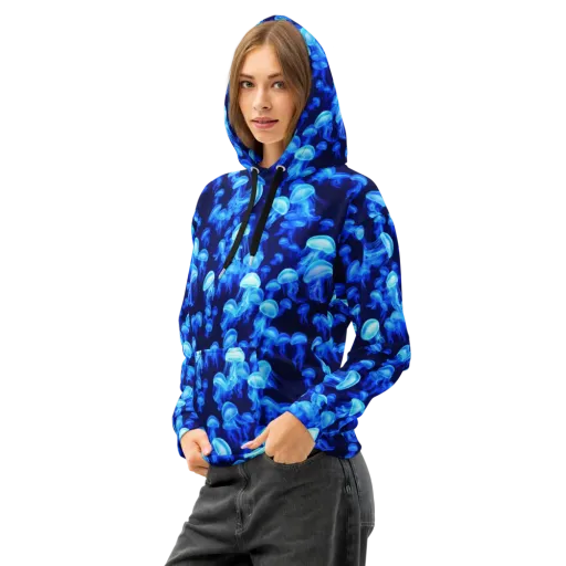 Azure Bloom on a Cotton Hoodie