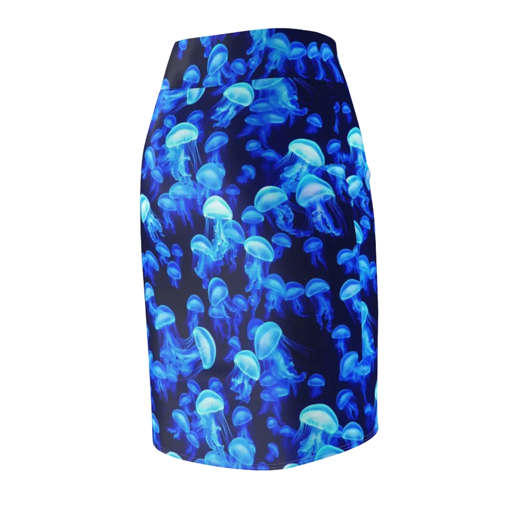 Azure Bloom on Pencil Skirt — Back Side