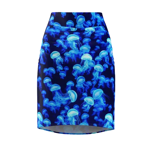 Azure Bloom on a Pencil Skirt