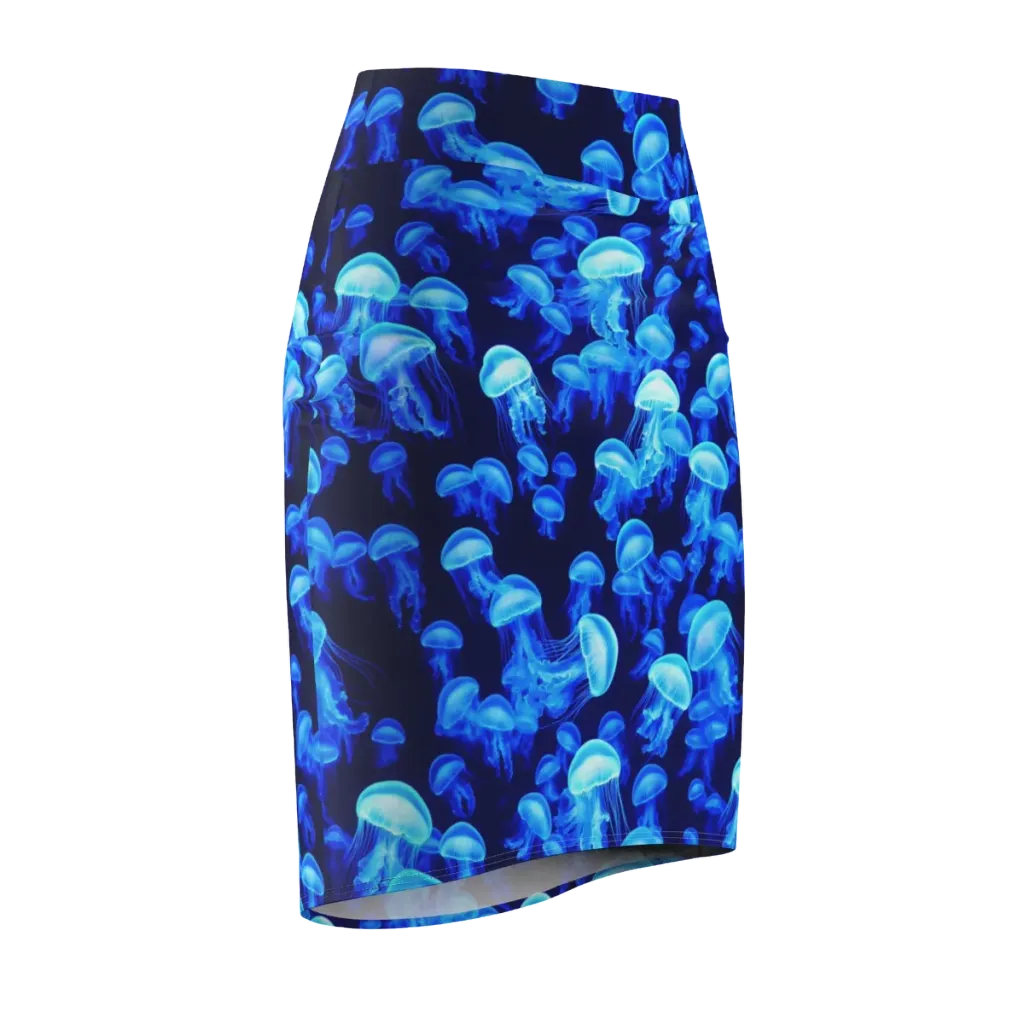 Azure Bloom on Pencil Skirt — Front Side