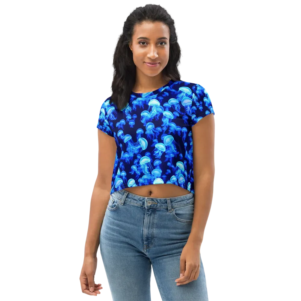 Azure Bloom on Crop Tee — Front