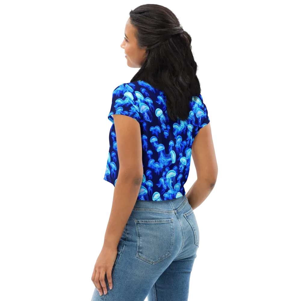Azure Bloom on Crop Tee — Left Back