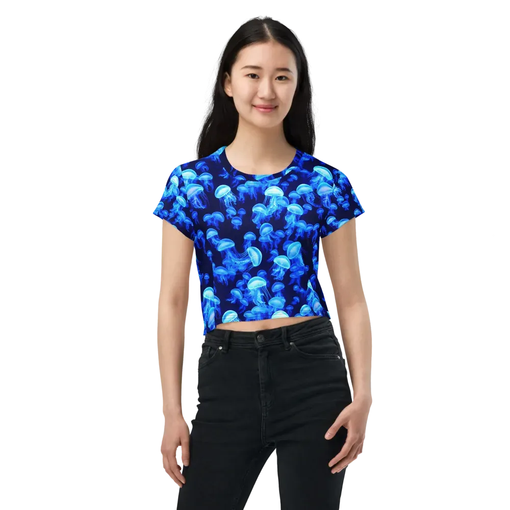 Azure Bloom on Crop Tee — Front