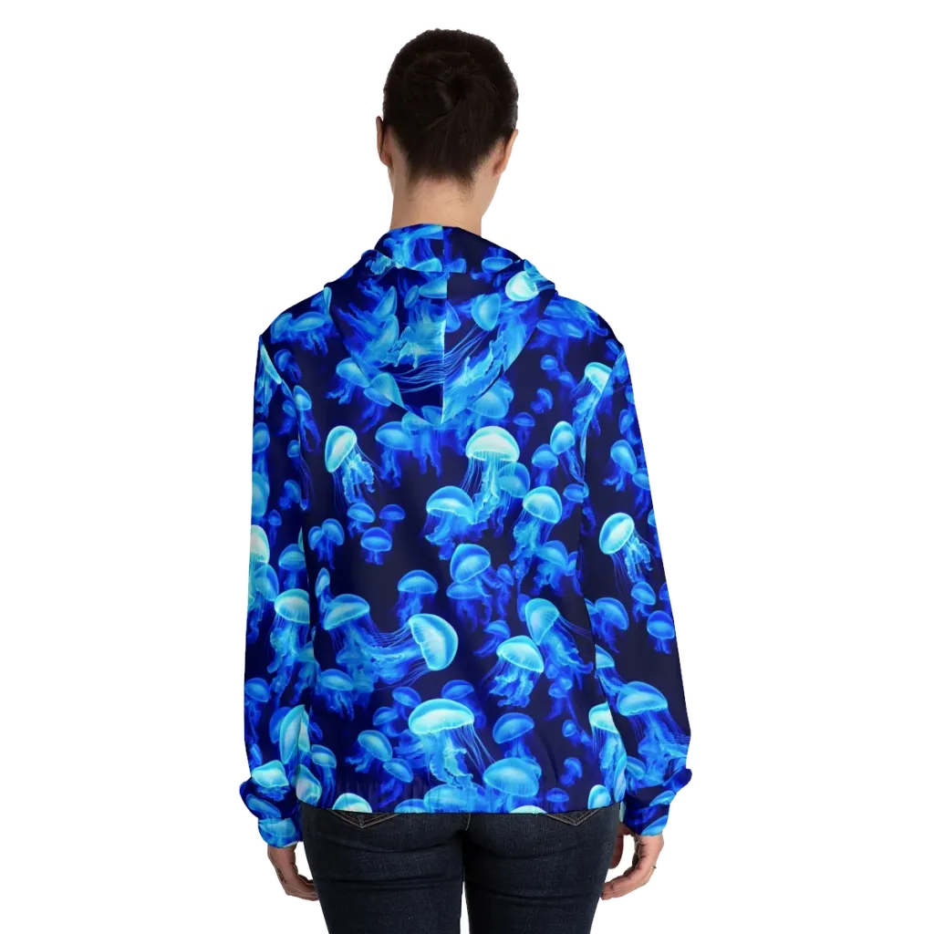 Azure Bloom on Women's Full-Zip Hoodie — Back On Person