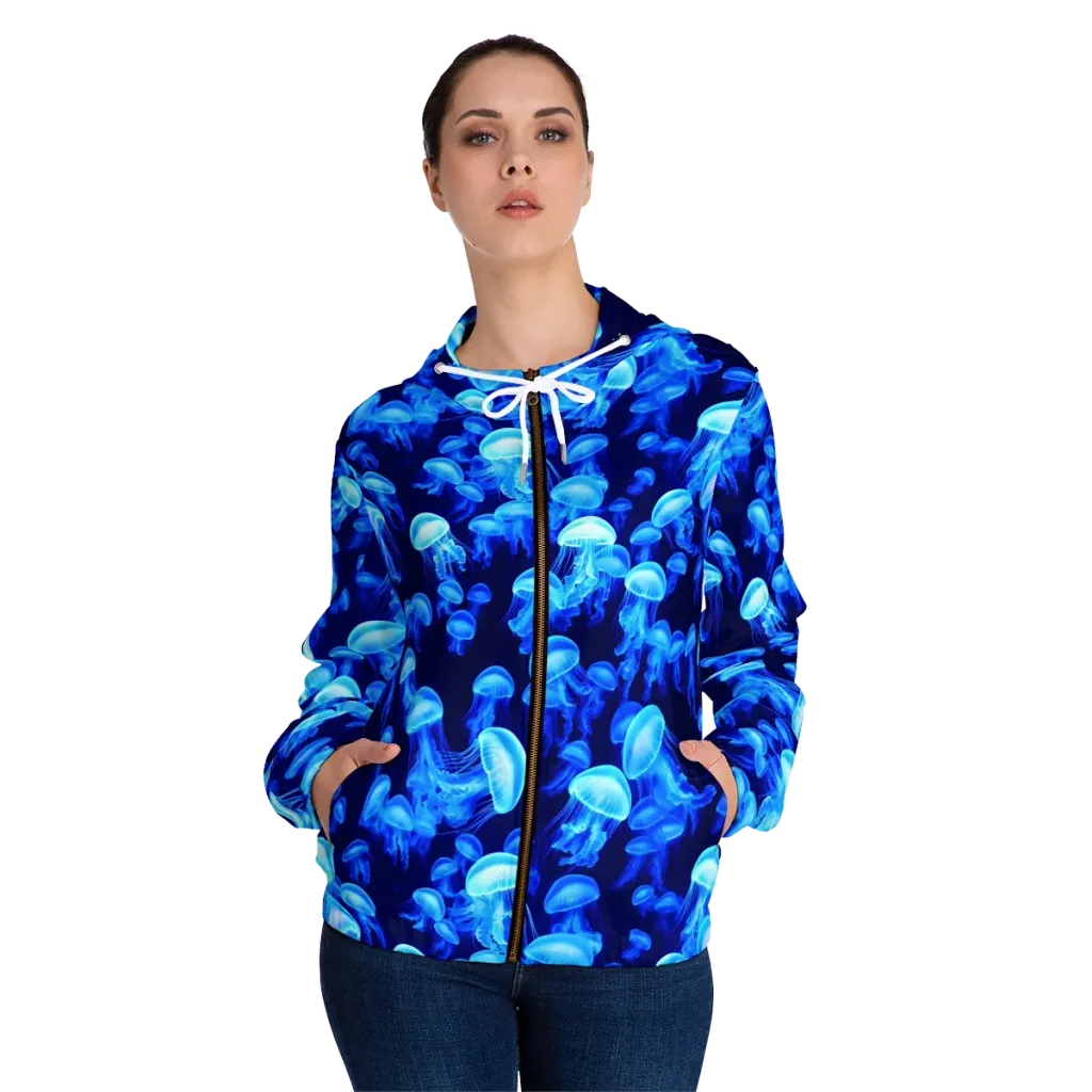 Azure Bloom on Women's Full-Zip Hoodie — Front On Person