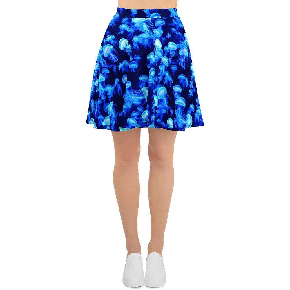 Azure Bloom on Skater Skirt — Front