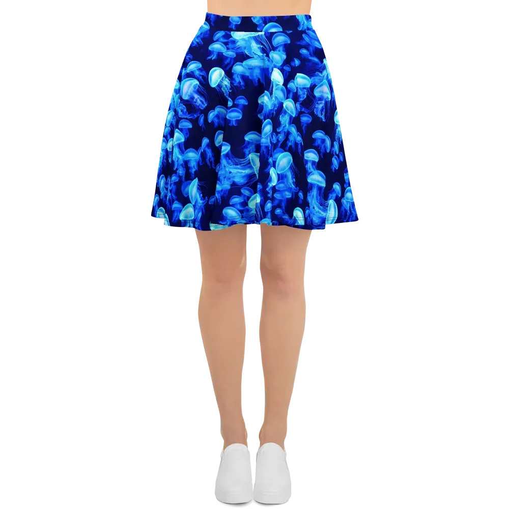 Azure Bloom on Skater Skirt — Front