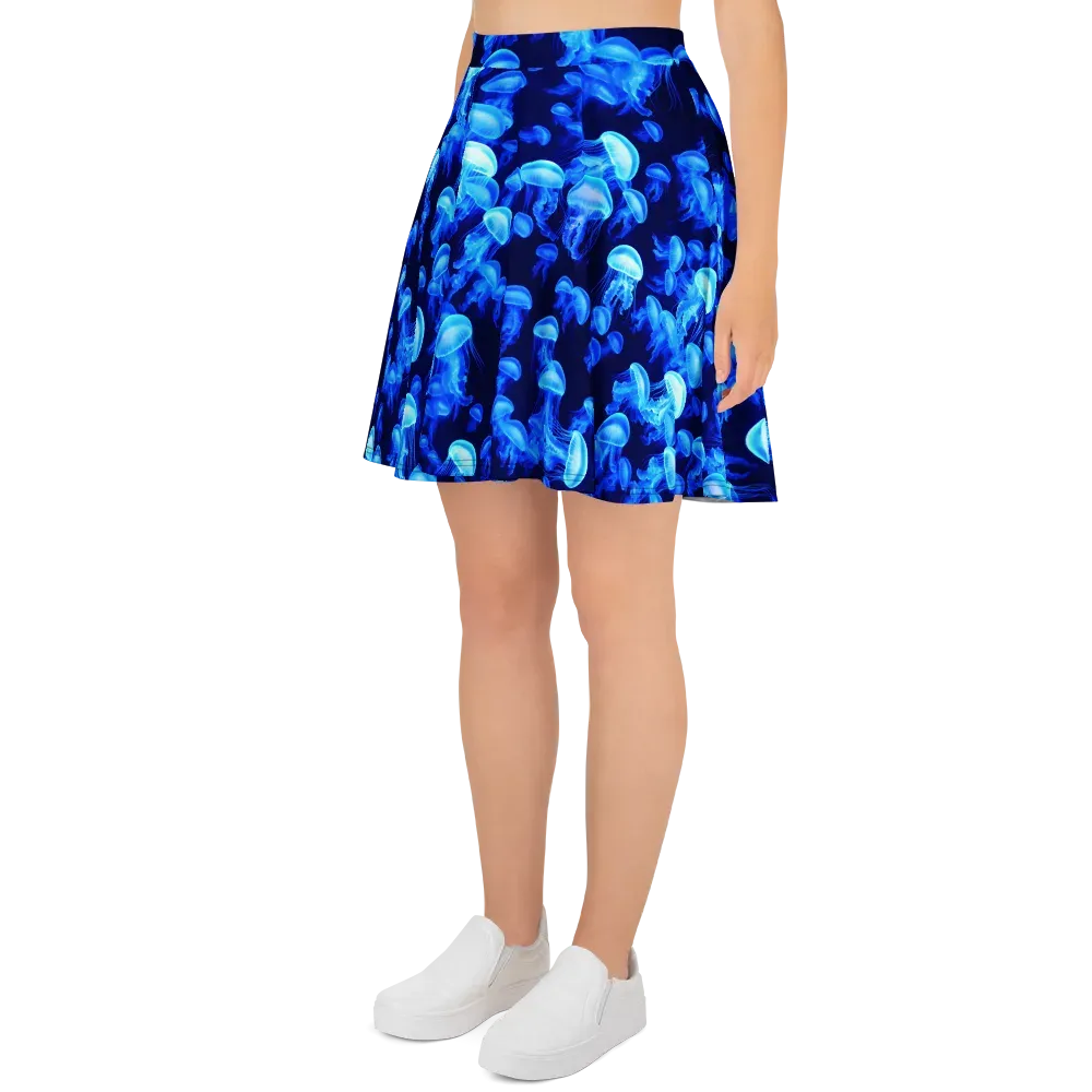 Azure Bloom on Skater Skirt — Left