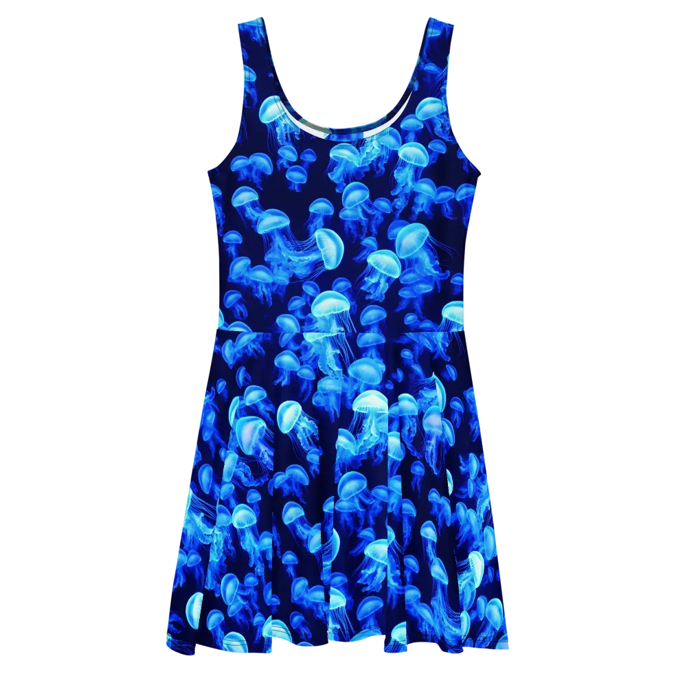 Azure Bloom on Skater Dress — Front