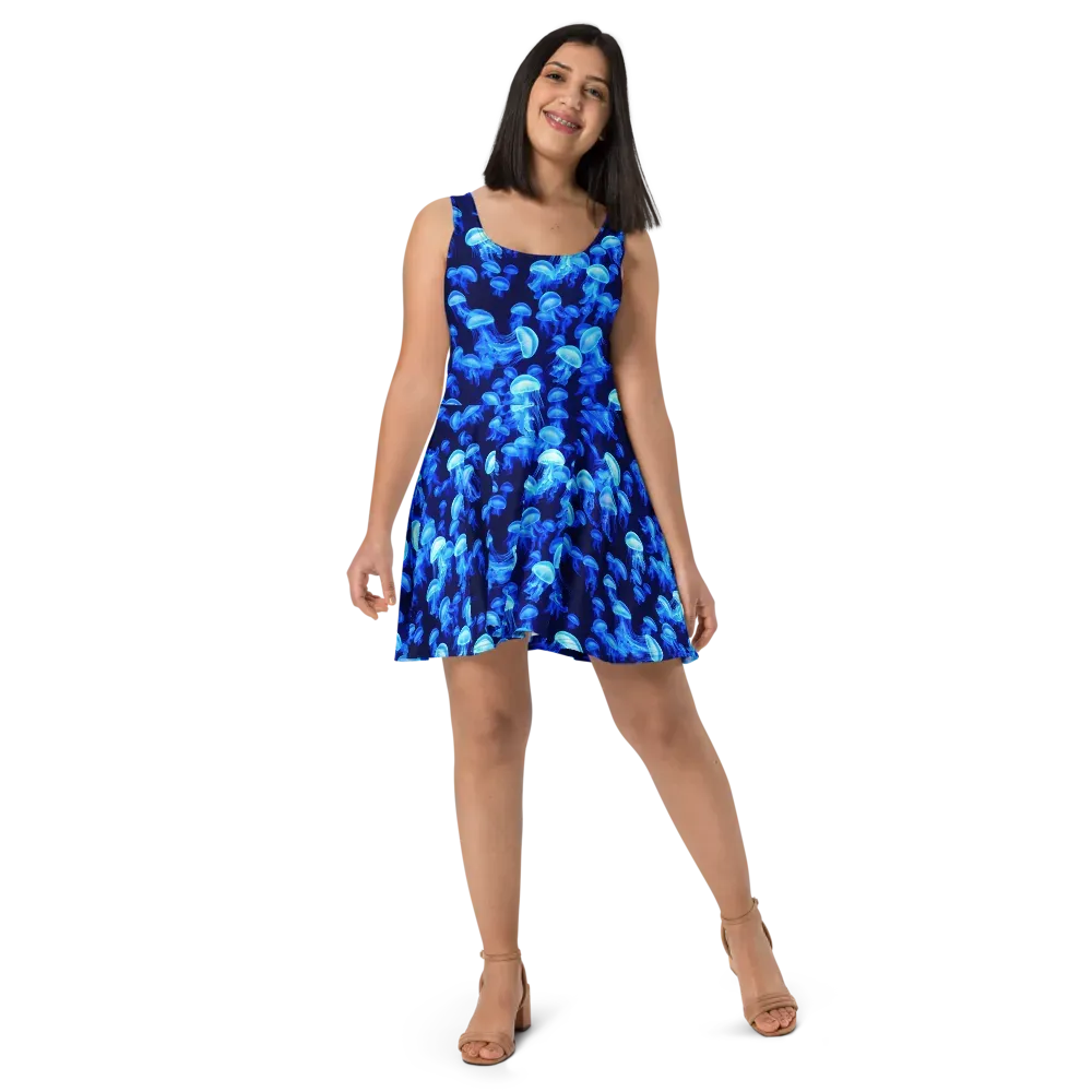 Azure Bloom on Skater Dress — Front