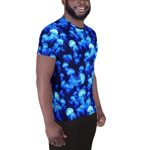 Azure Bloom on a Men's Athletic T-Shirt