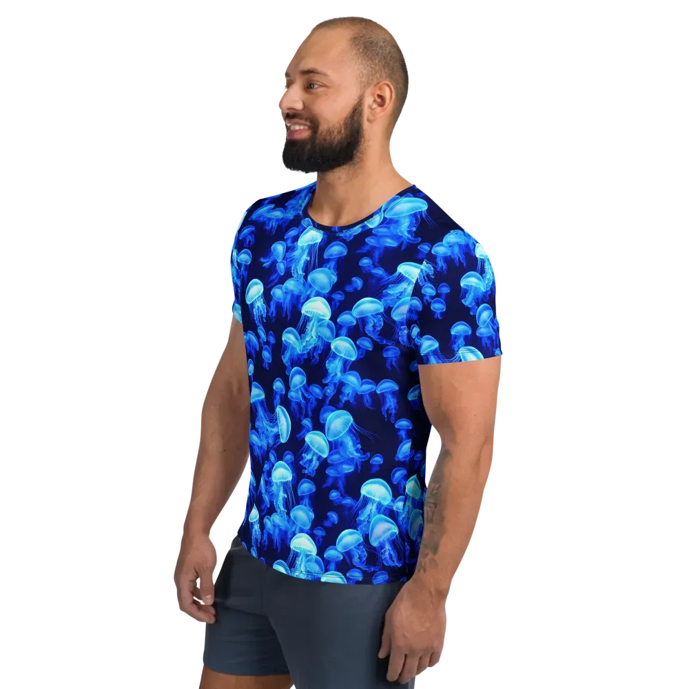 Azure Bloom on Men's Athletic T-Shirt — Left