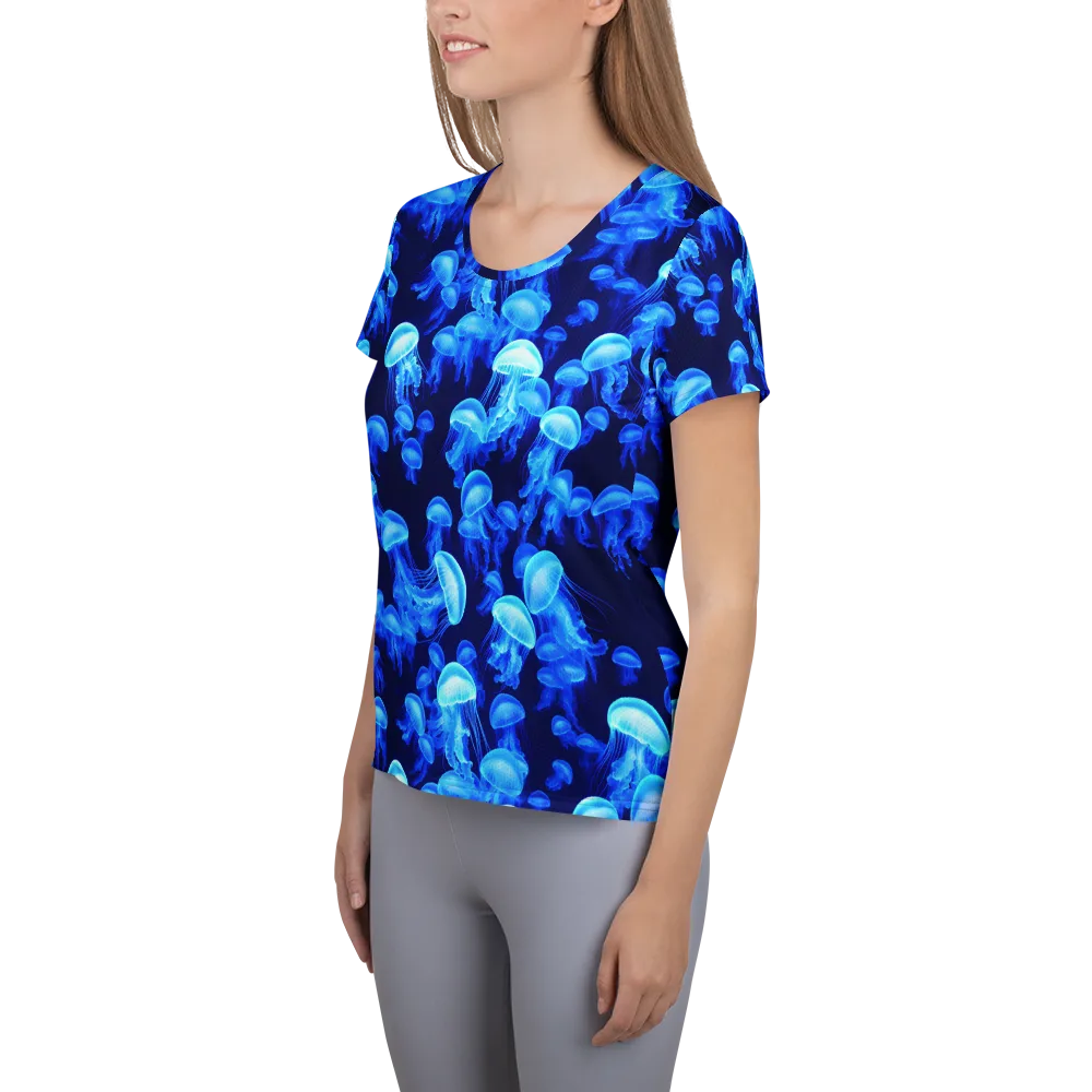 Azure Bloom on Women's Athletic T-Shirt — Left