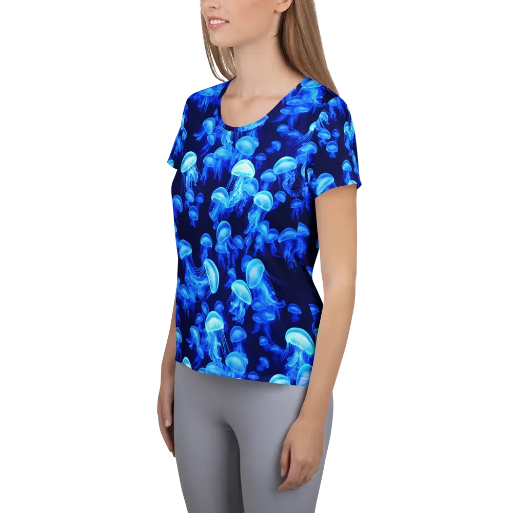 Azure Bloom on Women's Athletic T-Shirt — Left