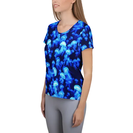 Azure Bloom on a Women's Athletic T-Shirt