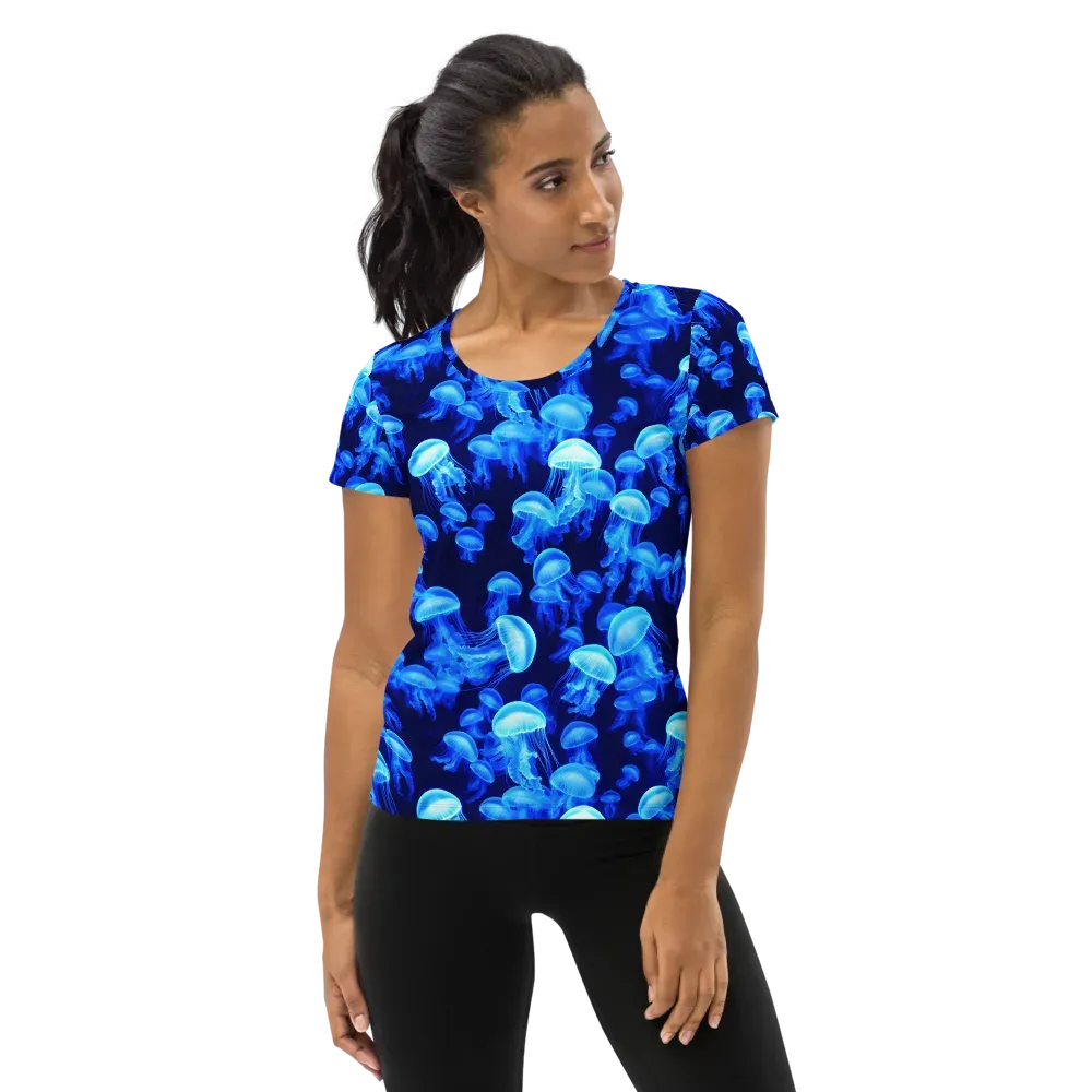 Azure Bloom on Women's Athletic T-Shirt — Front