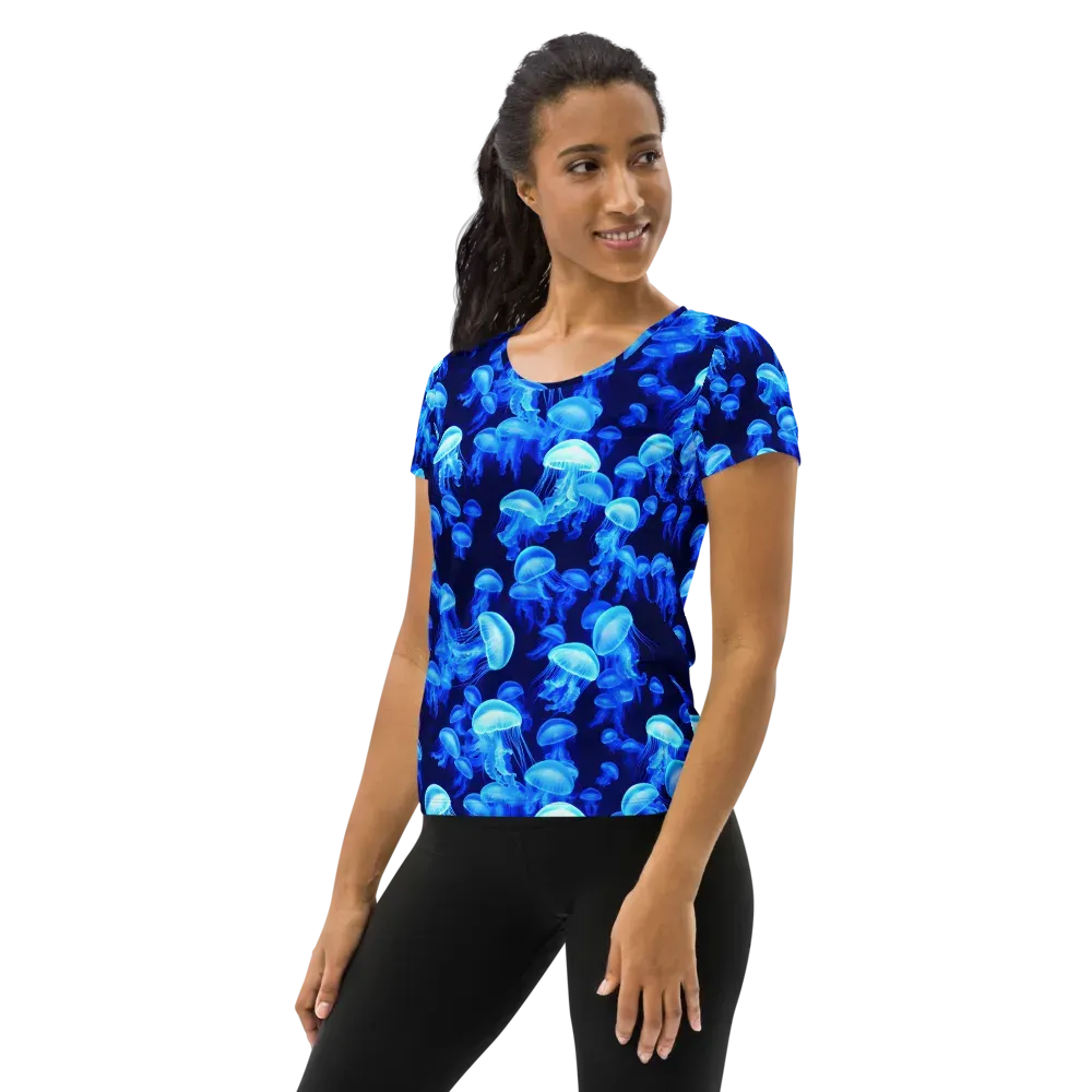 Azure Bloom on Women's Athletic T-Shirt — Left