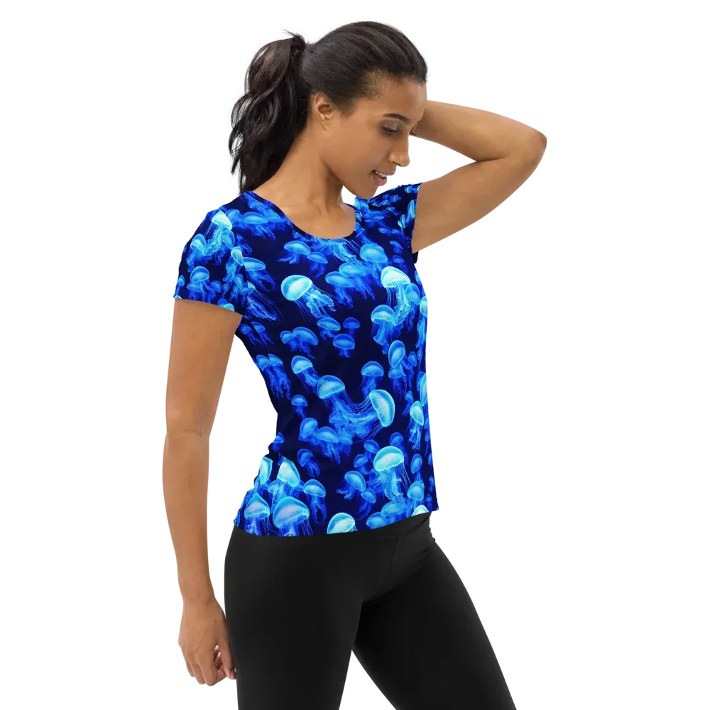 Azure Bloom on Women's Athletic T-Shirt — Right