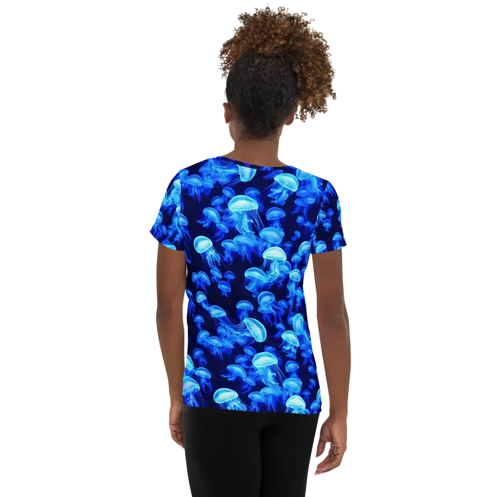 Azure Bloom on Women's Athletic T-Shirt — Back