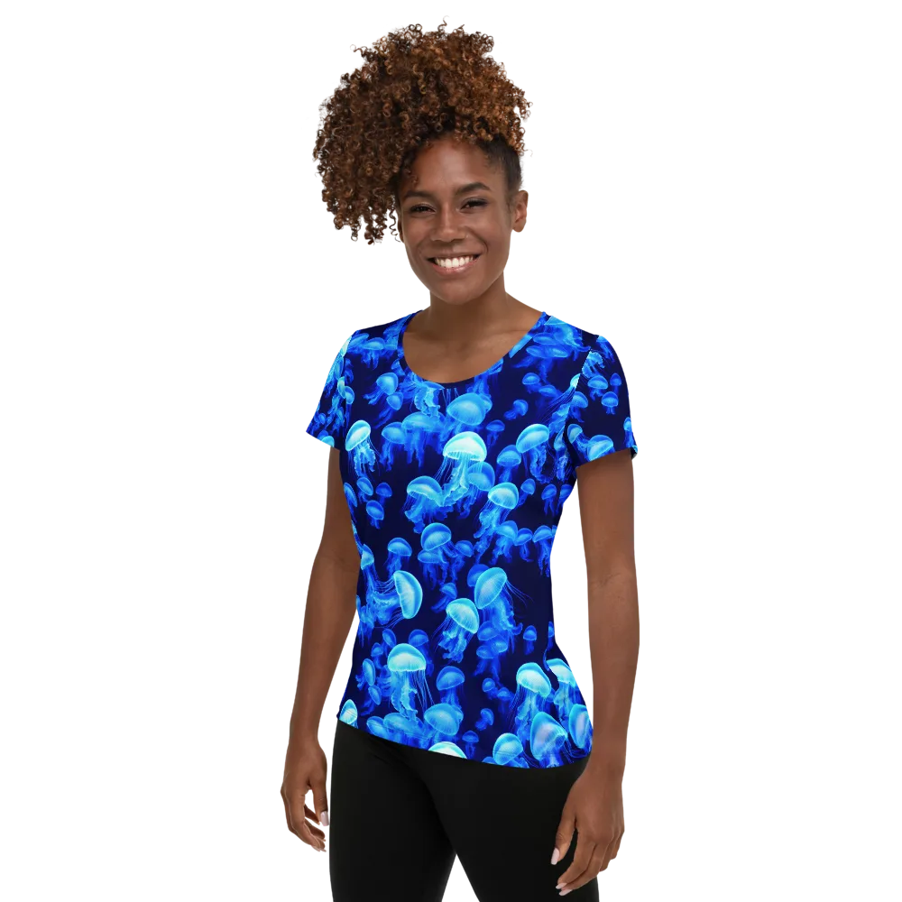 Azure Bloom on Women's Athletic T-Shirt — Left