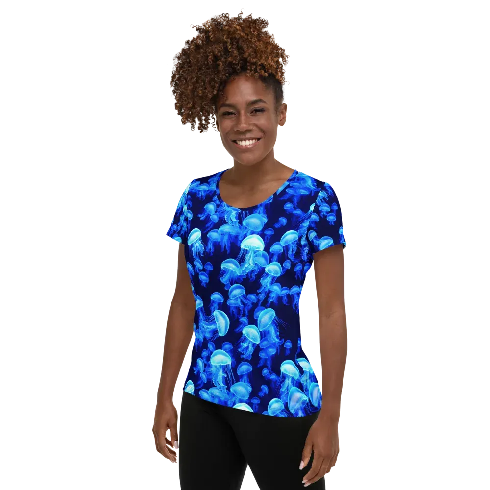 Azure Bloom on Women's Athletic T-Shirt — Left