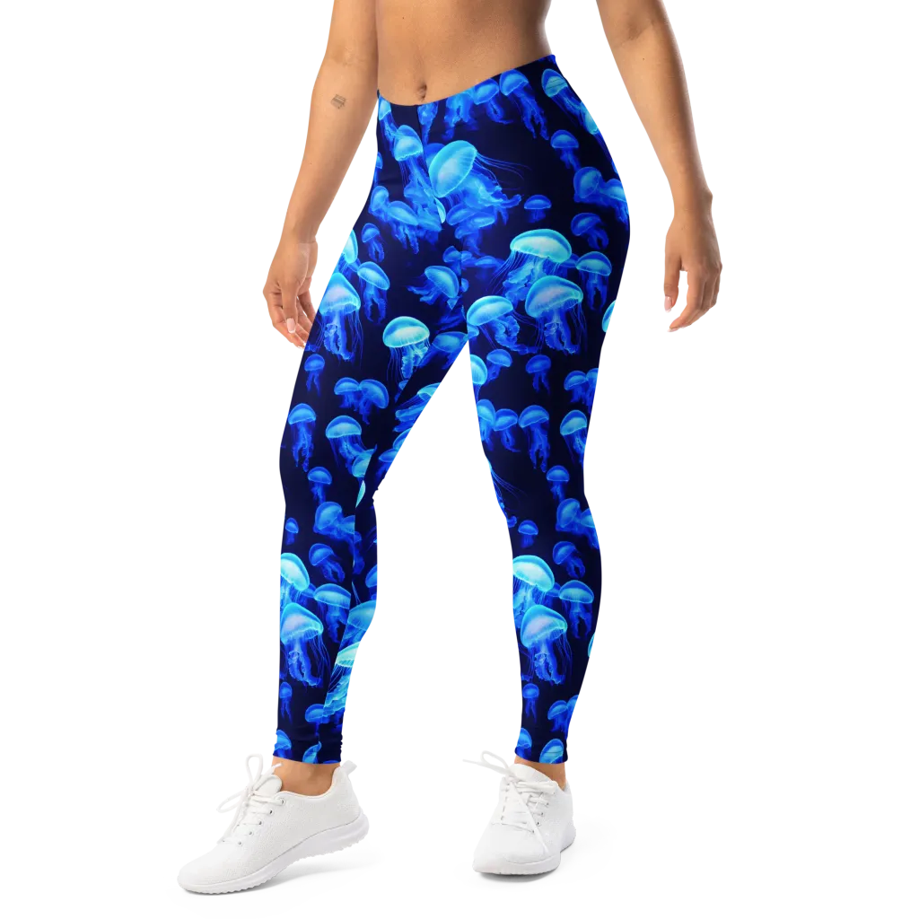 Azure Bloom on Leggings — Left Front