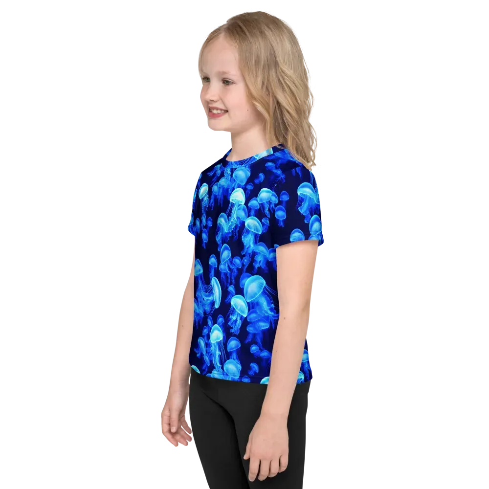 Azure Bloom on Kids Crew Neck T-Shirt — Left