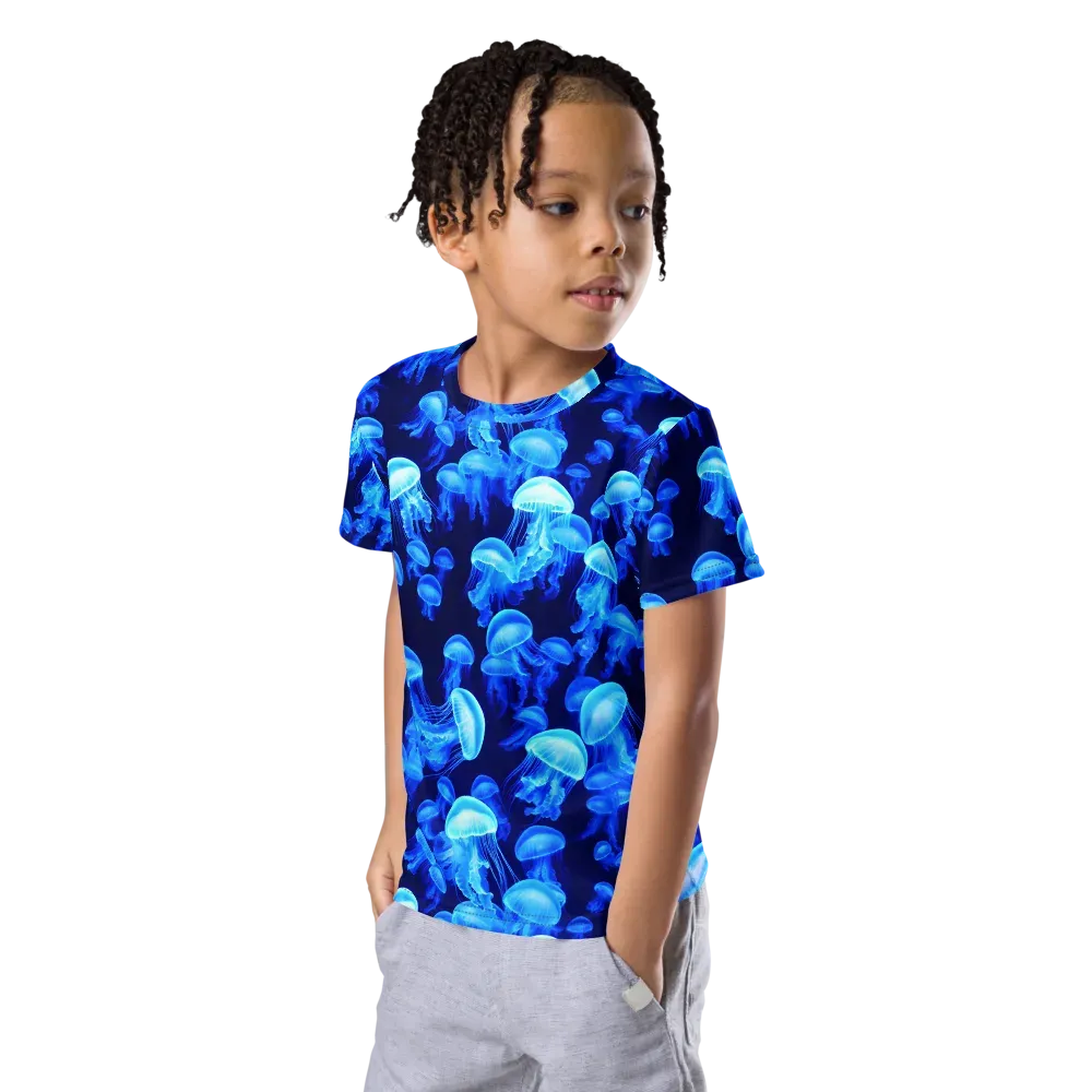 Azure Bloom on Kids Crew Neck T-Shirt — Left Front