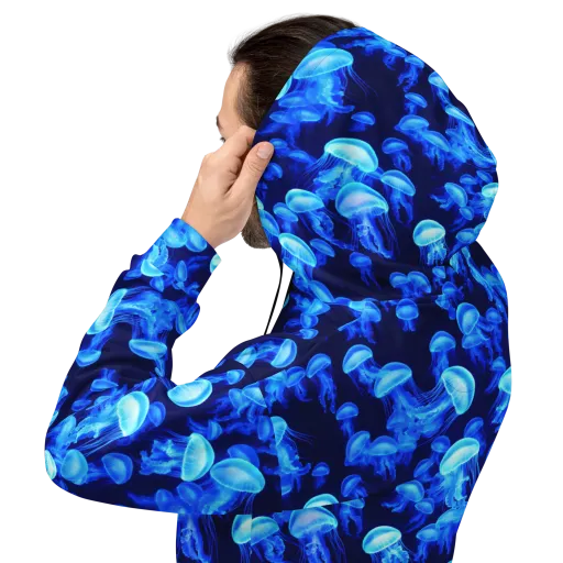 Azure Bloom on a Hoodie