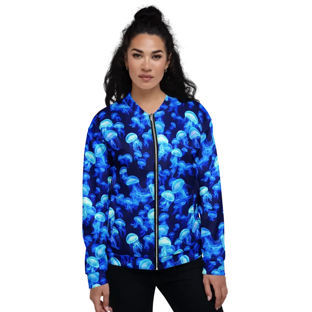Azure Bloom on Bomber Jacket — Front