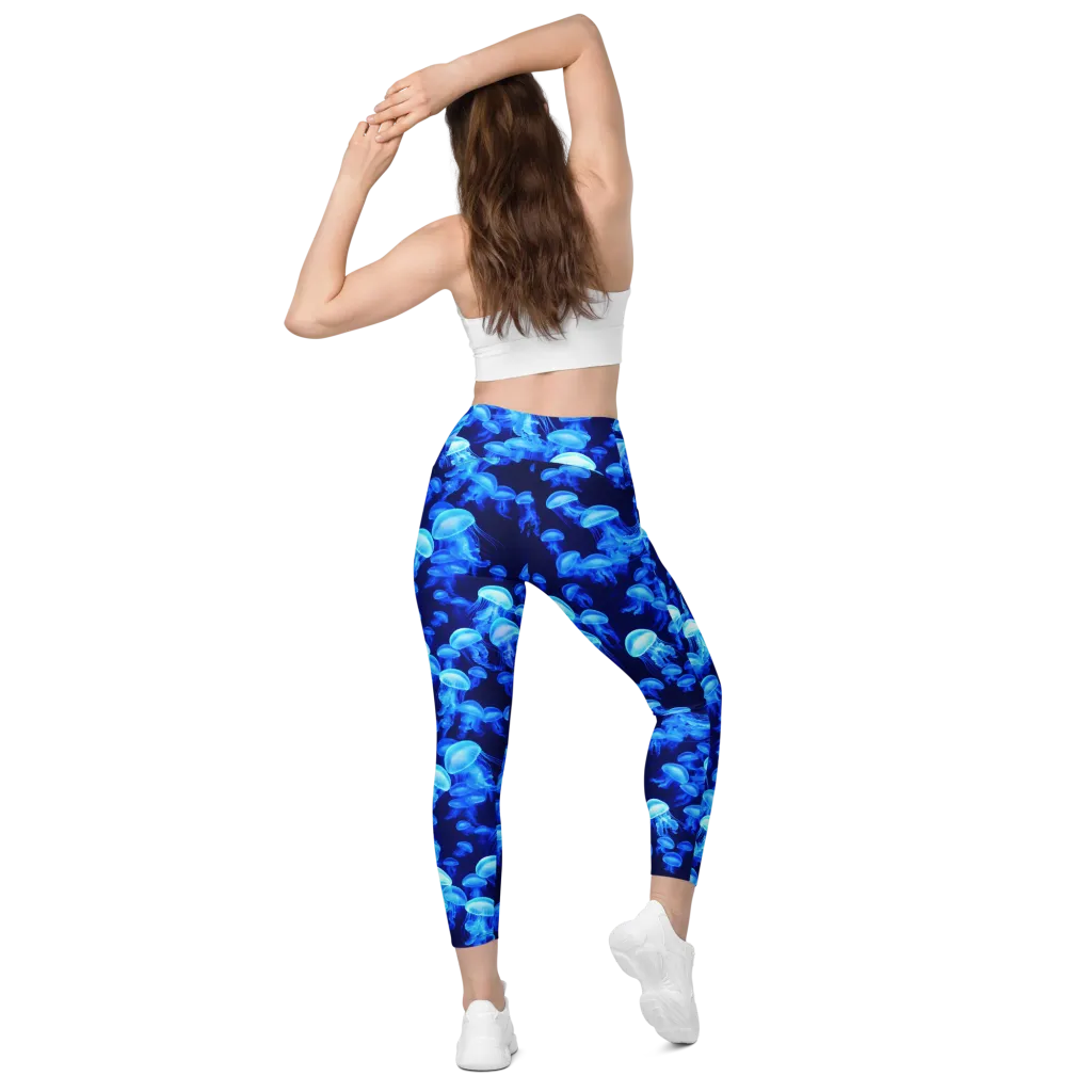 Azure Bloom on Leggings with Pockets — Back