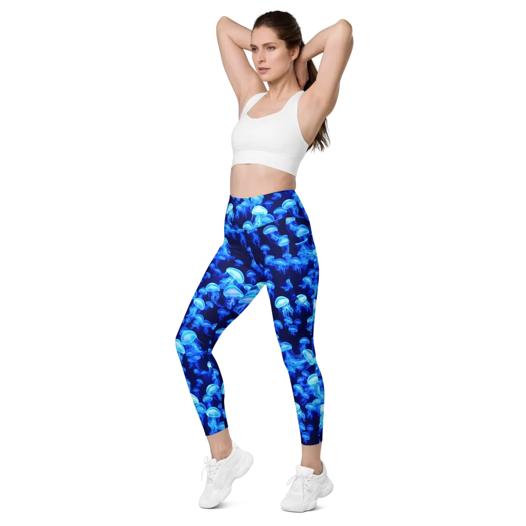 Azure Bloom on Leggings with Pockets — Left Front