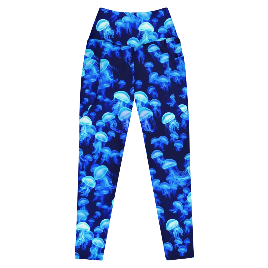 Azure Bloom on Leggings with Pockets — Front
