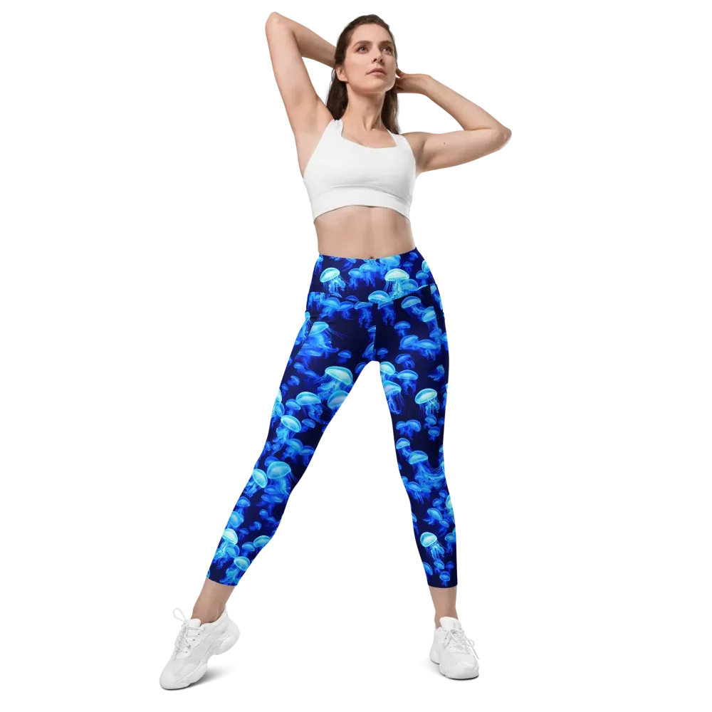Azure Bloom on Leggings with Pockets — Front
