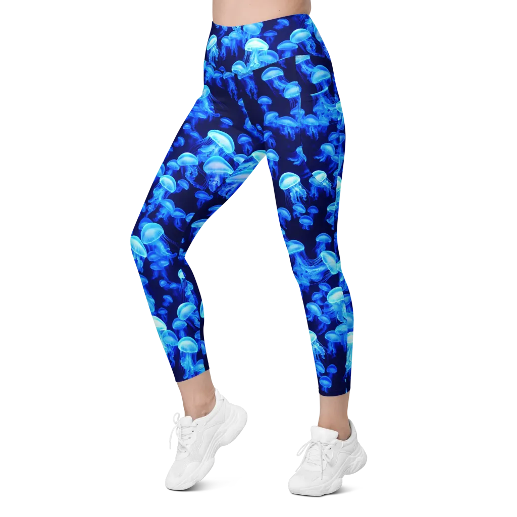 Azure Bloom on Leggings with Pockets — Left Front