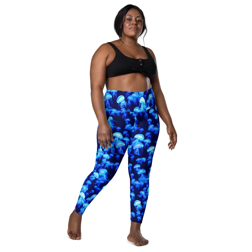 Azure Bloom on Leggings with Pockets — Front