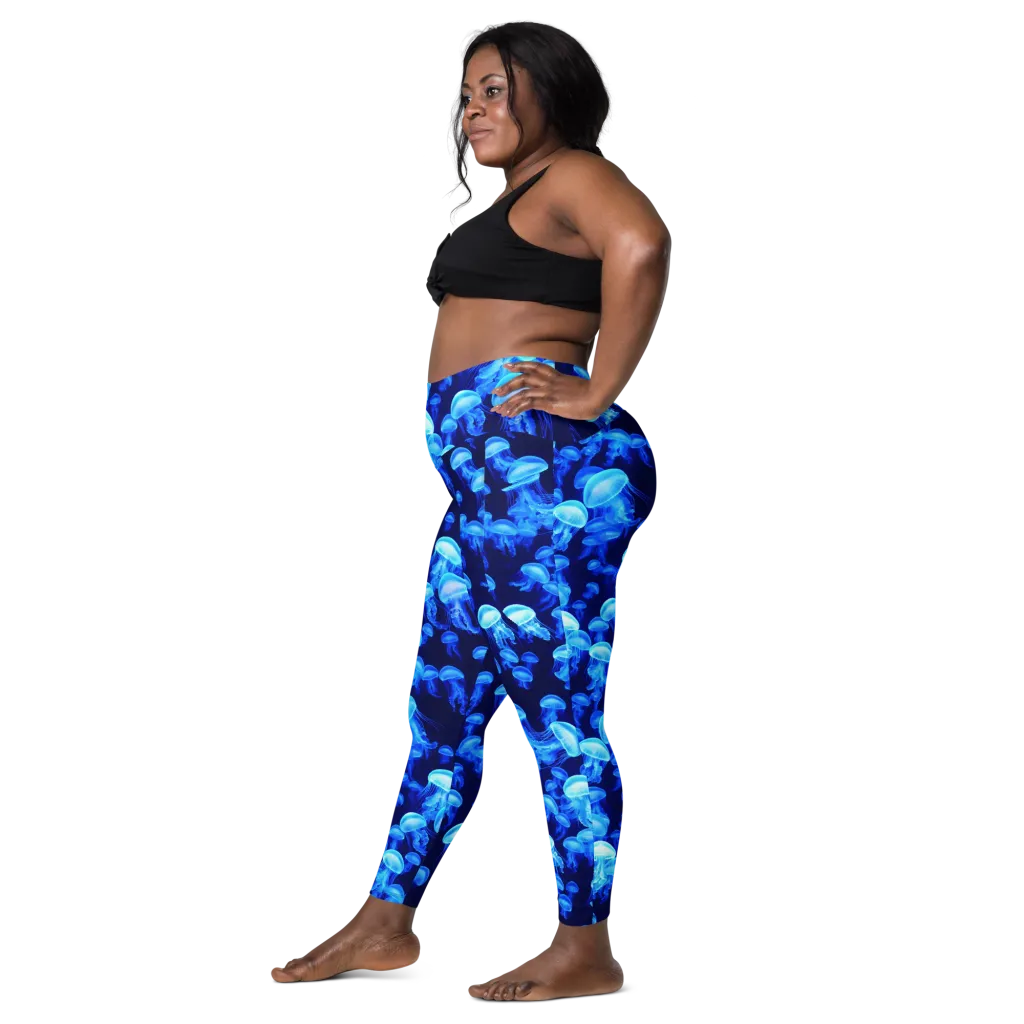 Azure Bloom on Leggings with Pockets — Left