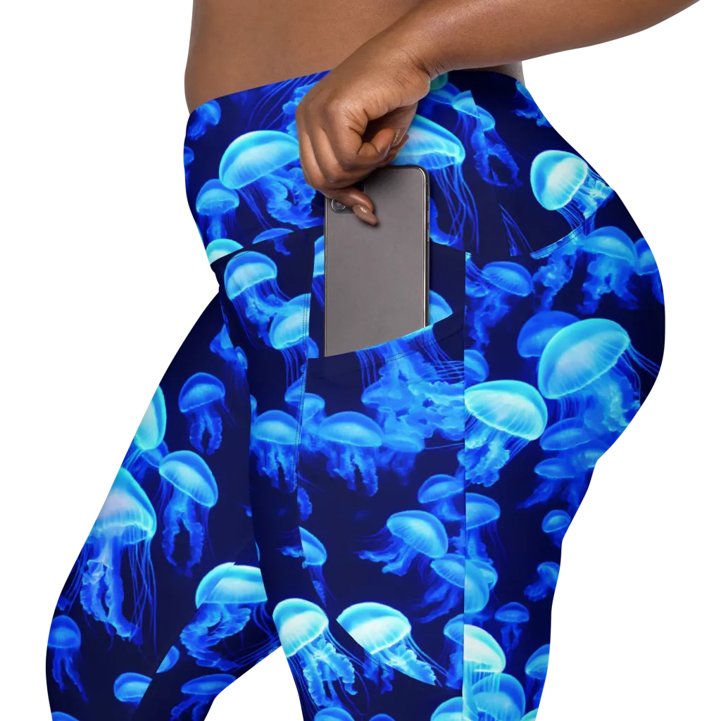 Azure Bloom on Leggings with Pockets — Product details 2