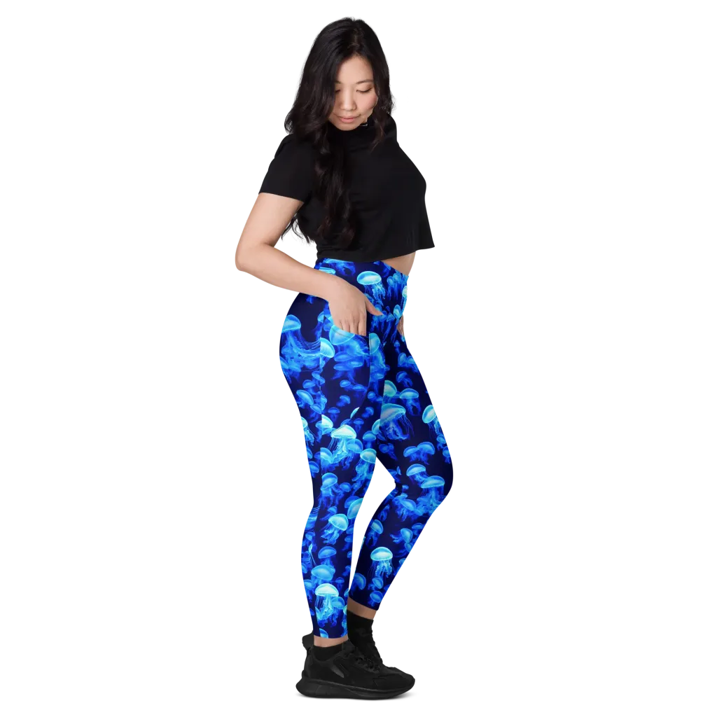 Azure Bloom on Leggings with Pockets — Right