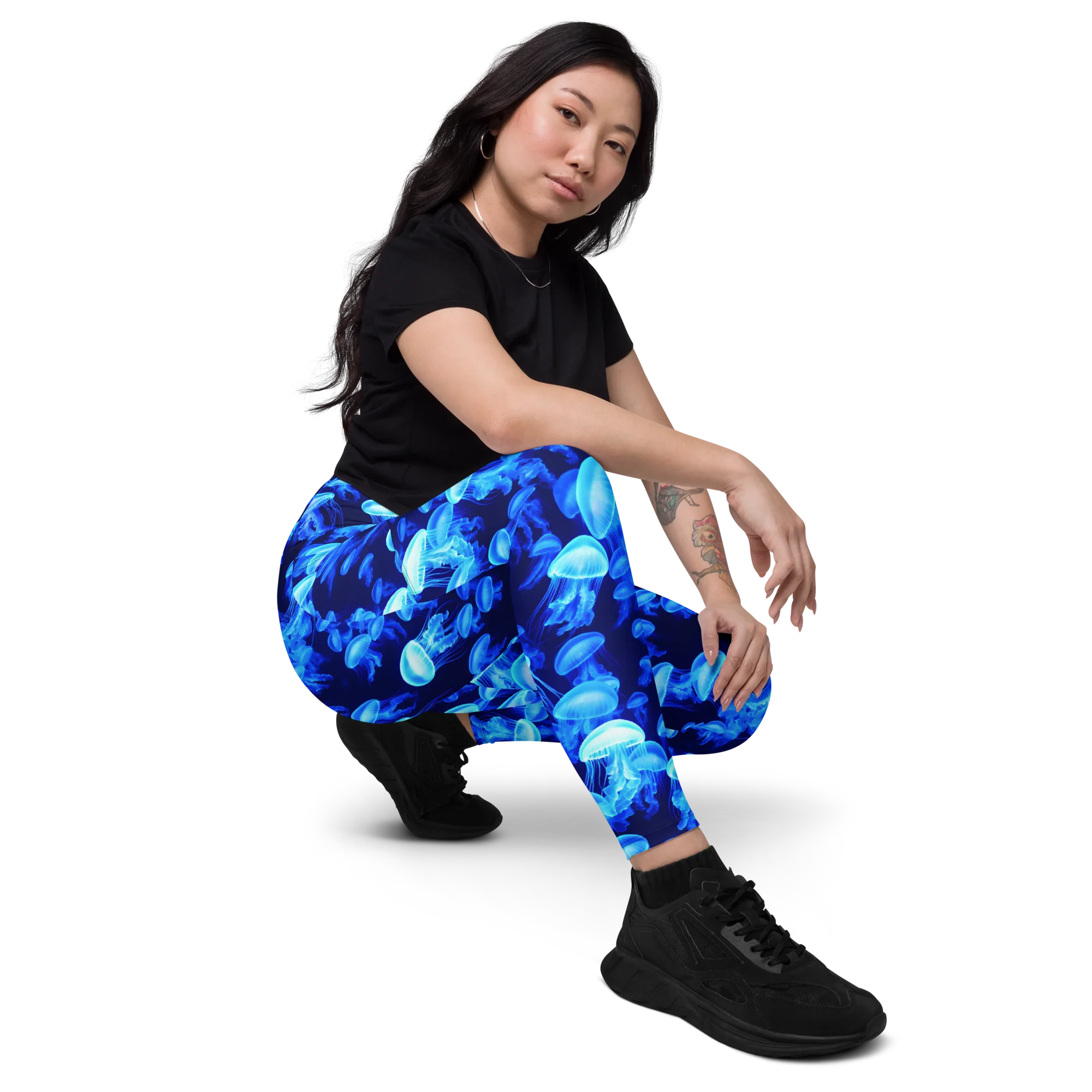 Azure Bloom on Leggings with Pockets — Right Front