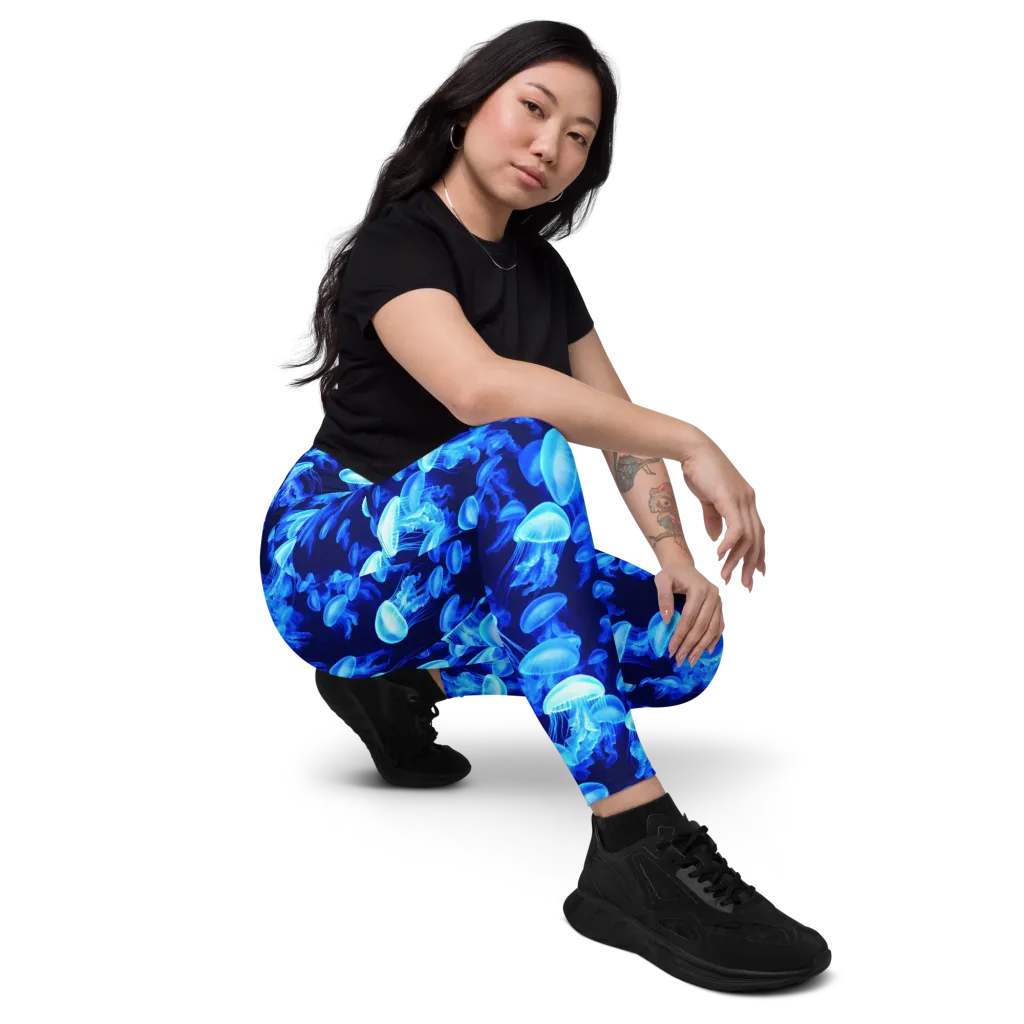 Azure Bloom on Leggings with Pockets — Right Front