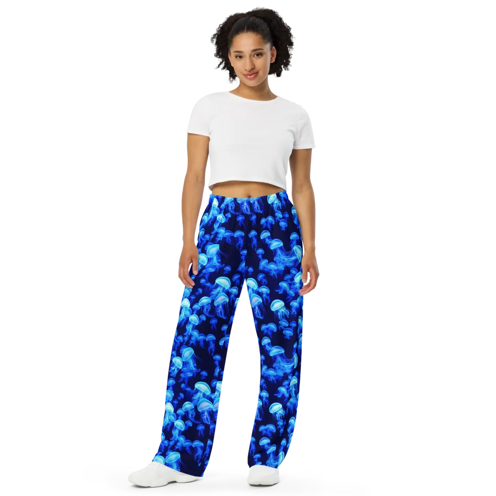 Azure Bloom on Wide-Leg Pants — Front