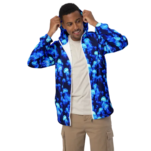 Azure Bloom on a Men's Windbreaker