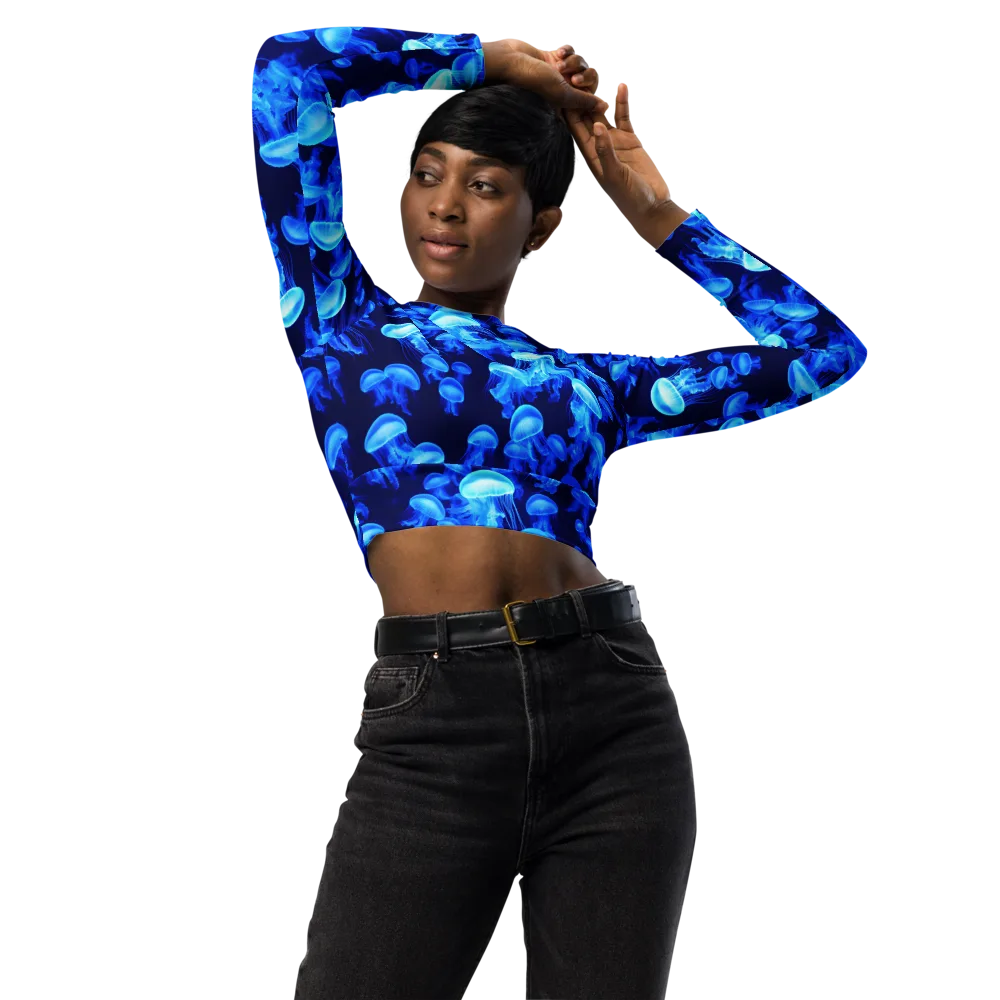 Azure Bloom on Long Sleeve Crop Top — Front